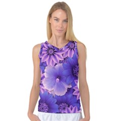 Pattern Floral Flora Flower Flowers Blue Violet Patterns Women s Basketball Tank Top