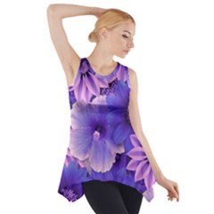 Pattern Floral Flora Flower Flowers Blue Violet Patterns Side Drop Tank Tunic