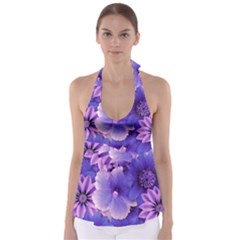 Pattern Floral Flora Flower Flowers Blue Violet Patterns Babydoll Tankini Top