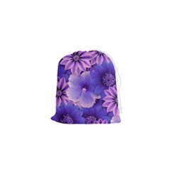 Pattern Floral Flora Flower Flowers Blue Violet Patterns Drawstring Pouch (xs)