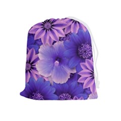 Pattern Floral Flora Flower Flowers Blue Violet Patterns Drawstring Pouch (xl)