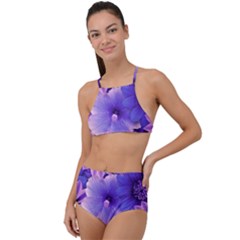 Pattern Floral Flora Flower Flowers Blue Violet Patterns High Waist Tankini Set