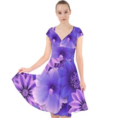 Pattern Floral Flora Flower Flowers Blue Violet Patterns Cap Sleeve Front Wrap Midi Dress