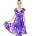 Pattern Floral Flora Flower Flowers Blue Violet Patterns Cap Sleeve Front Wrap Midi Dress View1