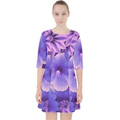 Pattern Floral Flora Flower Flowers Blue Violet Patterns Quarter Sleeve Pocket Dress