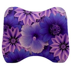 Pattern Floral Flora Flower Flowers Blue Violet Patterns Velour Head Support Cushion by Jancukart