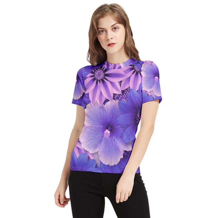 Pattern Floral Flora Flower Flowers Blue Violet Patterns Women s Short Sleeve Rash Guard