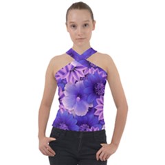 Pattern Floral Flora Flower Flowers Blue Violet Patterns Cross Neck Velour Top