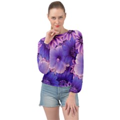 Pattern Floral Flora Flower Flowers Blue Violet Patterns Banded Bottom Chiffon Top by Jancukart