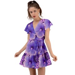 Pattern Floral Flora Flower Flowers Blue Violet Patterns Flutter Sleeve Wrap Dress