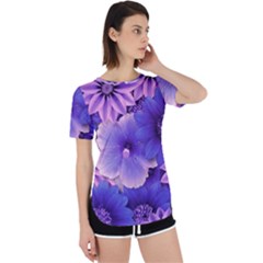 Pattern Floral Flora Flower Flowers Blue Violet Patterns Perpetual Short Sleeve T-shirt