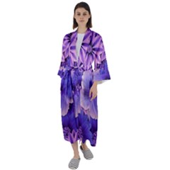 Pattern Floral Flora Flower Flowers Blue Violet Patterns Maxi Satin Kimono