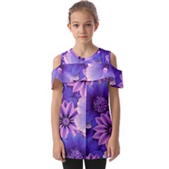 Pattern Floral Flora Flower Flowers Blue Violet Patterns Fold Over Open Sleeve Top by Jancukart