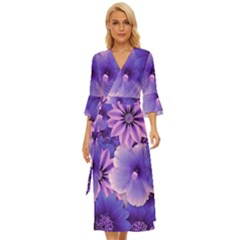 Pattern Floral Flora Flower Flowers Blue Violet Patterns Midsummer Wrap Dress