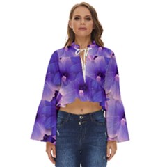 Pattern Floral Flora Flower Flowers Blue Violet Patterns Boho Long Bell Sleeve Top by Jancukart