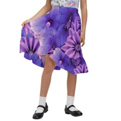 Pattern Floral Flora Flower Flowers Blue Violet Patterns Kids  Ruffle Flared Wrap Midi Skirt