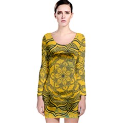 Mandala Vintage Painting Flower Long Sleeve Bodycon Dress