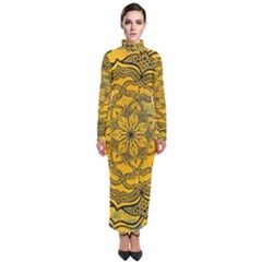 Mandala Vintage Painting Flower Turtleneck Maxi Dress