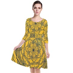 Mandala Vintage Painting Flower Quarter Sleeve Waist Band Dress