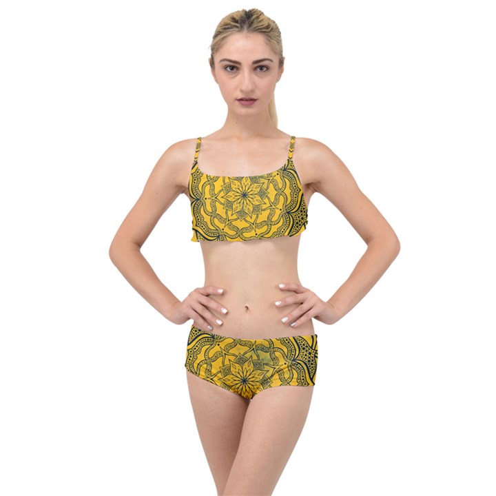 Mandala Vintage Painting Flower Layered Top Bikini Set