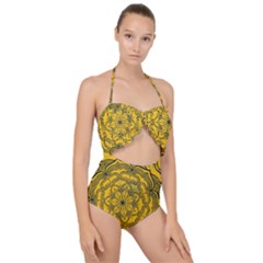 Mandala Vintage Painting Flower Scallop Top Cut Out Swimsuit