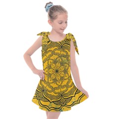 Mandala Vintage Painting Flower Kids  Tie Up Tunic Dress