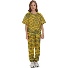 Mandala Vintage Painting Flower Kids  Tee And Pants Sports Set by Jancukart