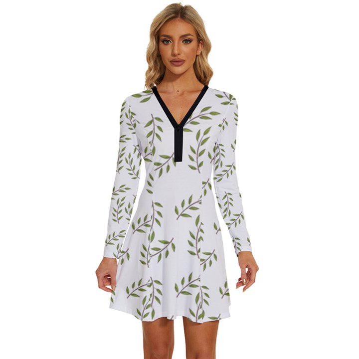 Leaves Wallpaper Leaf Nature Background Long Sleeve Deep V Mini Dress 