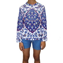 Art Pattern Design Blue Old Style Kids  Long Sleeve Swimwear