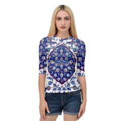 Art Pattern Design Blue Old Style Quarter Sleeve Raglan Tee