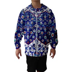 Art Pattern Design Blue Old Style Kids  Hooded Windbreaker