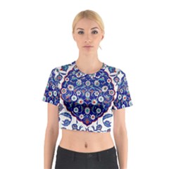 Art Pattern Design Blue Old Style Cotton Crop Top by Jancukart