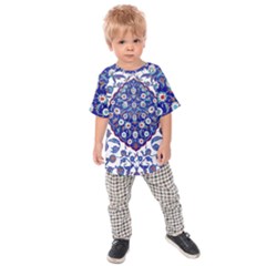 Art Pattern Design Blue Old Style Kids  Raglan Tee