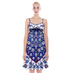 Art Pattern Design Blue Old Style Spaghetti Strap Velvet Dress