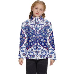 Art Pattern Design Blue Old Style Kids  Puffer Bubble Jacket Coat by Jancukart