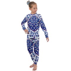 Art Pattern Design Blue Old Style Kids  Long Sleeve Set  by Jancukart