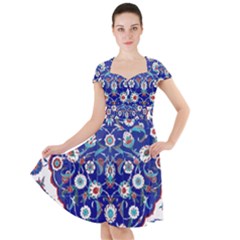 Art Pattern Design Blue Old Style Cap Sleeve Midi Dress