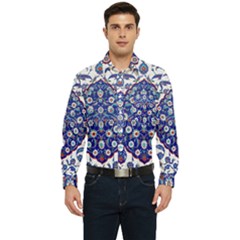 Art Pattern Design Blue Old Style Men s Long Sleeve Pocket Shirt 