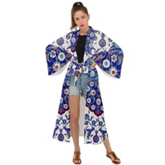 Art Pattern Design Blue Old Style Maxi Kimono