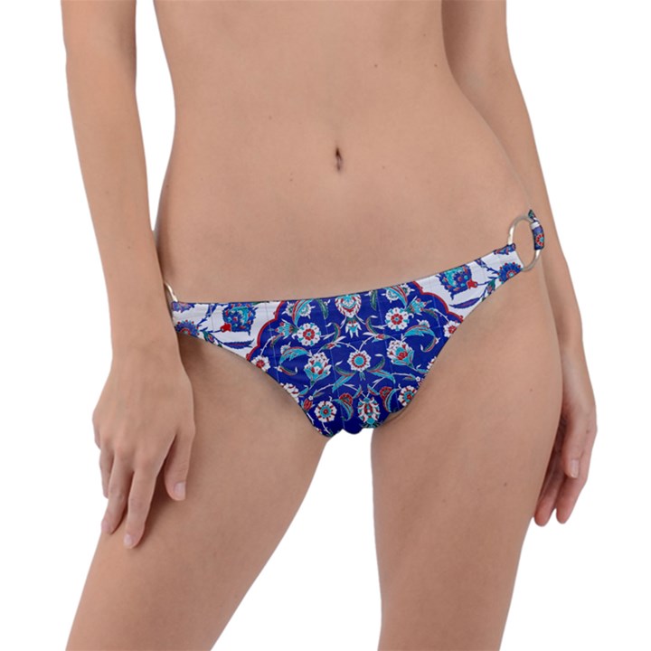 Art Pattern Design Blue Old Style Ring Detail Bikini Bottoms