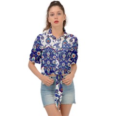 Art Pattern Design Blue Old Style Tie Front Shirt 