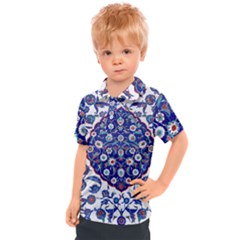 Art Pattern Design Blue Old Style Kids  Polo Tee