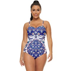 Art Pattern Design Blue Old Style Retro Full Coverage Swimsuit