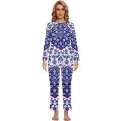 Art Pattern Design Blue Old Style Womens  Long Sleeve Lightweight Pajamas Set by Jancukart