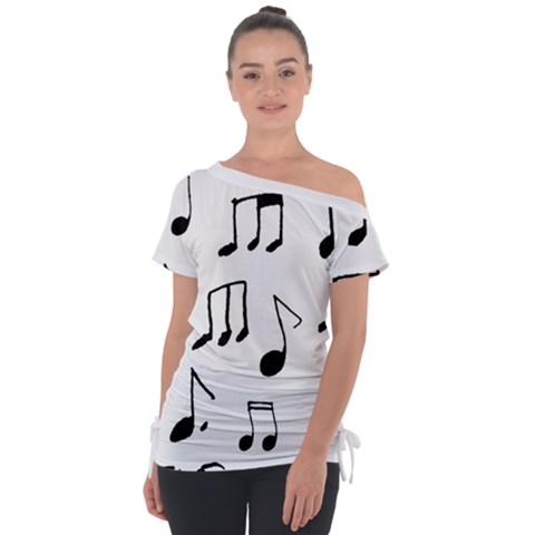 Music Is The Answer Phrase Concept Graphic Off Shoulder Tie-up Tee by dflcprintsclothing