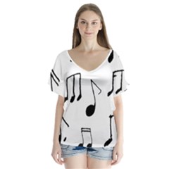 Music Is The Answer Phrase Concept Graphic V-neck Flutter Sleeve Top by dflcprintsclothing