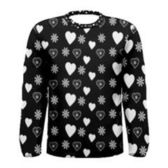 Hearts Snowflakes Black Background Men s Long Sleeve Tee by Jancukart