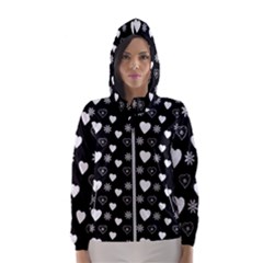 Hearts Snowflakes Black Background Women s Hooded Windbreaker