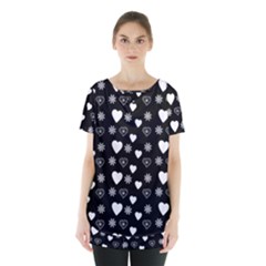 Hearts Snowflakes Black Background Skirt Hem Sports Top by Jancukart