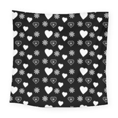 Hearts Snowflakes Black Background Square Tapestry (large) by Jancukart